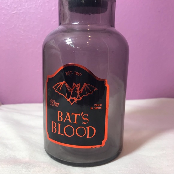 Target Bat’s Blood Smoked Glass Halloween Apothecary Jar EUC Black & Orange Cute - Picture 2 of 6